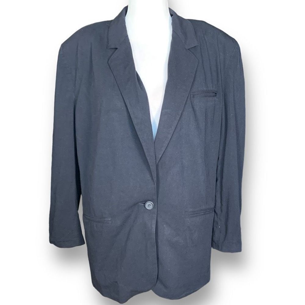 Vintage 90s Black Oversized Blazer Jacket Lightweight Relaxed Fit Medium Casual
